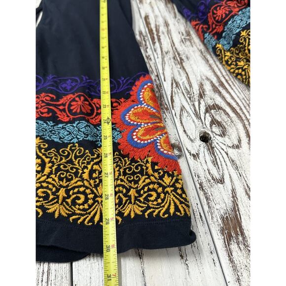 Johnny Was Womens Medium Navy Blue Embroidered T-shirt Tunic Dress Boho - Picture 10 of 10